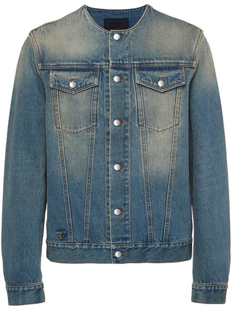 prada collarless denim jacket|prada denim jacket men's.